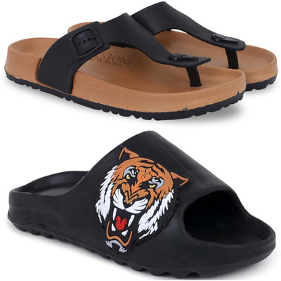 Pampy Angel Men Slippers(Beige, Black , 9)