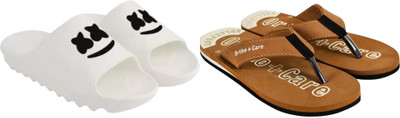Sirex Men Slides(Brown, White , 9)