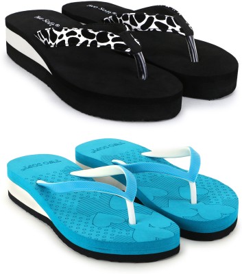 TWO SOFT Women Slippers(Black, Blue, White , 7)