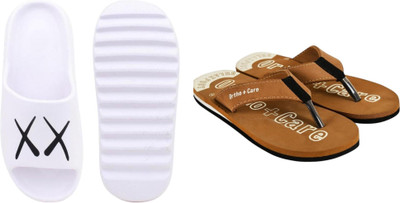 Sirex Men Slides(Off White, Brown , 10)