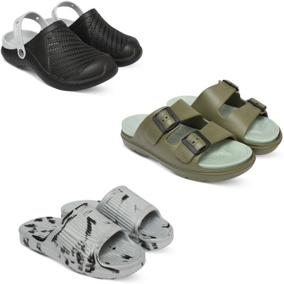 Acorn Men Slides(Black, Olive, Grey , 10)