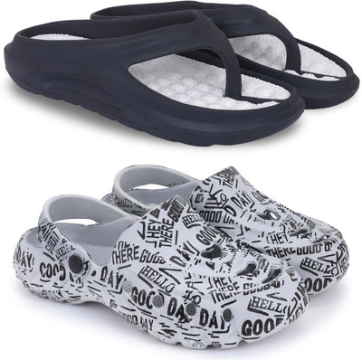 KAPYANSH Men Slippers(Black, Grey , 6)