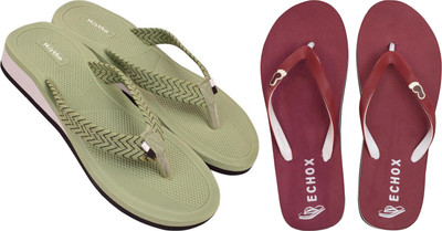 NISTHA Women Flip Flops(Maroon, Olive , 5)