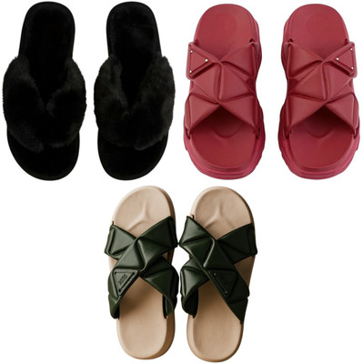 Shivaru trader Women Slippers(Black, Maroon, Olive , 7)