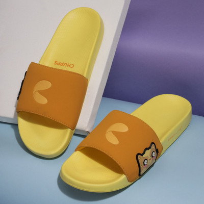 Chupps Women Neko Yellow Slides Slippers Soft FootbedLightweight Flip Flops For Slides(Yellow , 8)