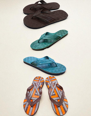 Mikro Men Slippers(Brown, Green, Orange , 9)