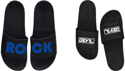 nvisan Men Slides(White, Blue, Black , 9)
