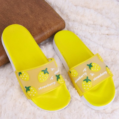 Monoction Women Stovery desigin goog look girls flip flops slides for women Slides(Yellow , 4)