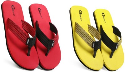 G Best Men Flip Flops(Yellow, Red , 9)