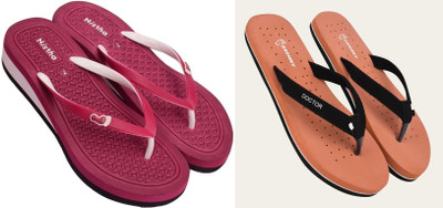 NISTHA Women Flip Flops(Maroon, Orange , 6)