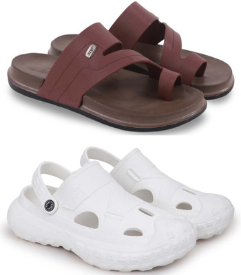 KAPYANSH Men Slides(Brown, White , 6)