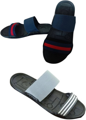 GANARRUK Men Slippers(Blue, Red, Grey , 9)