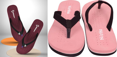 NISTHA Women Flip Flops(Maroon, Orange , 6)