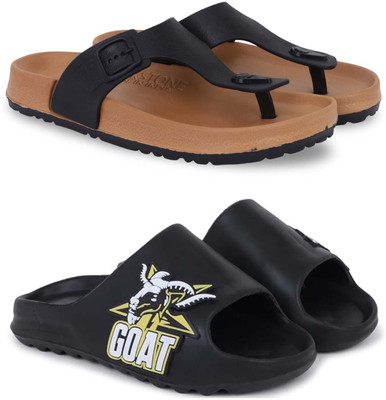 Pampy Angel Men Slippers(Beige, Black , 6)
