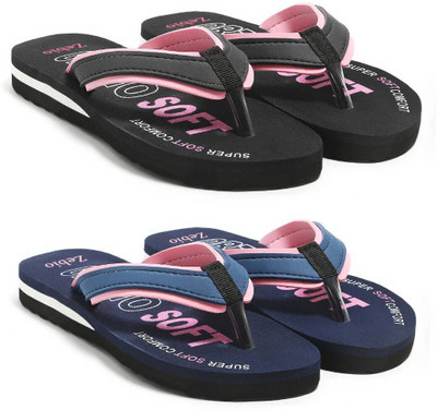 zebio Women Slippers(Black, Pink, Navy, Pink , 5)