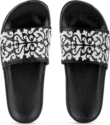 AMACLASS Women Slides(Black, White , 4)