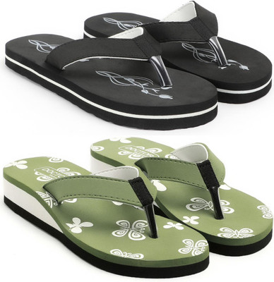 VAHMAH Women Slippers(Black, Green , 7)