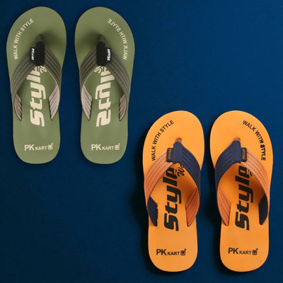 PKKART Men Slippers(Green, Orange , 9)