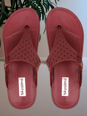 Skyultra Women Flip Flops(Maroon , 5)