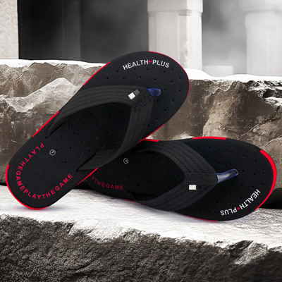 Vokline Men Slippers(Black, Red , 10)