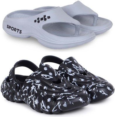 KAPYANSH Men Slippers(Grey, Black , 6)