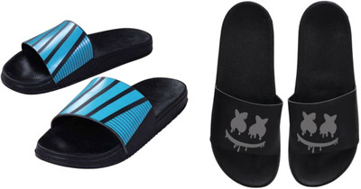 nvisan Men Slides(Blue, Grey , 9)