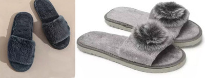 rexizone Women Flip Flops(Black, Grey , 7)