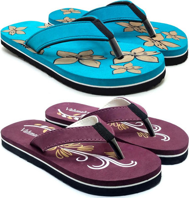 VAHMAH Women Slippers(Blue, Maroon , 5)