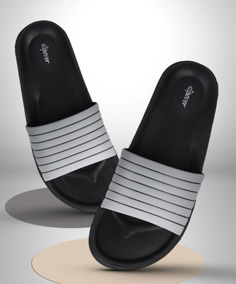slipover Men Comfort Trendy Stylish Slip-On Slipper, Flip Flops & Slides For Slides(Grey, Black , 6)