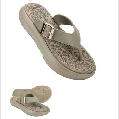 APL FOOTWEAR Women Flip Flops(Beige, Green , 6)