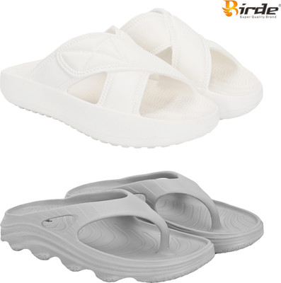 Birde Men Slippers(White, Grey , 8)