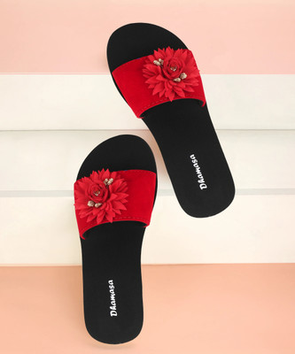 Dhamasa Women Dhamasa Fashion ladies slipper with beautyful and stylish flower Slides(Red , 7)