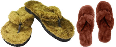 rexizone Women Flip Flops(Green, Brown , 3)