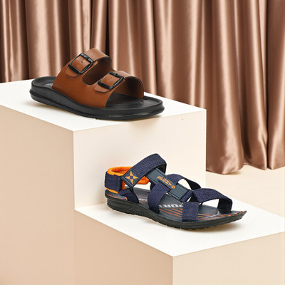 RIFOF Men Flip Flops(Brown, Blue , 9)