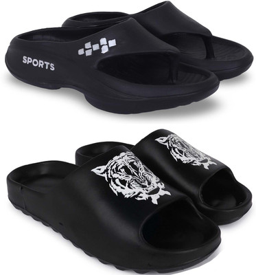 Kapani Fashion Men Slippers(Black, Black , 9)
