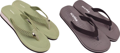 NISTHA Women Flip Flops(Brown, Green , 8)