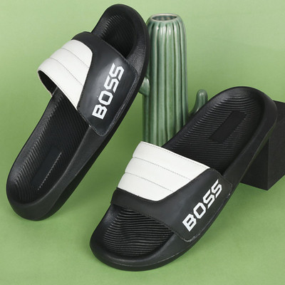 PERY-PAO Men Slippers(White, Black , 6)