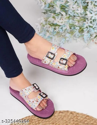 TWO SOFT Women Women Fancy Stylish Comfortable Printed Slipper Lightweight Dailywear Slides(Pink , 8)