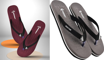DASHNY Women Flip Flops(Maroon, Grey , 7)