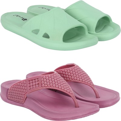 BIRDE Women Slides(Green, Purple , 7)