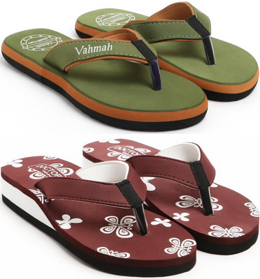 VAHMAH Women Slippers(Green, Maroon , 7)