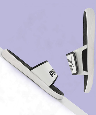PUMA Men Slides(White, Black , 10)