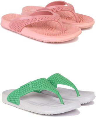 ABN Women Flip Flops(Green, Pink , 7)