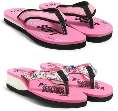 zebio Women Slippers(Pink, Black, Pink , 5)
