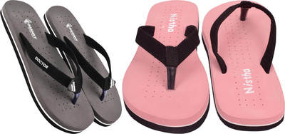 NISTHA Women Flip Flops(Orange, Grey , 4)