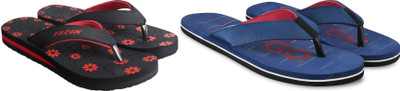 FiZiK Women Flip Flops(Black, Red, Black , 7)