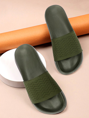 P R SHOES Men Slides(Olive , 8)