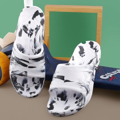 Bucik Men BCK10062 Lightweight Comfort Summer Trendy Premium Stylish Slides(White, Black 2)