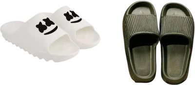 Sirex Men Slides(Off White, Green , 10)