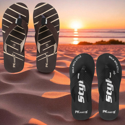 PKKART Men Slippers(Brown, Black , 8)